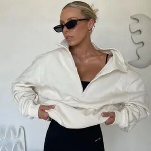 White Fox x Sarah’s Day Chloe Zip Front Sweater in Oyster